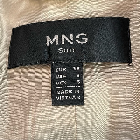 EUC Mango MNG Tan W/ Black Trim Linen Blend One Button Blazer Jacket Sz 6 - Picture 8 of 10